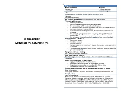 Ultra Relief Gel (Ultra Relief Menthol 6 Camphor 3)